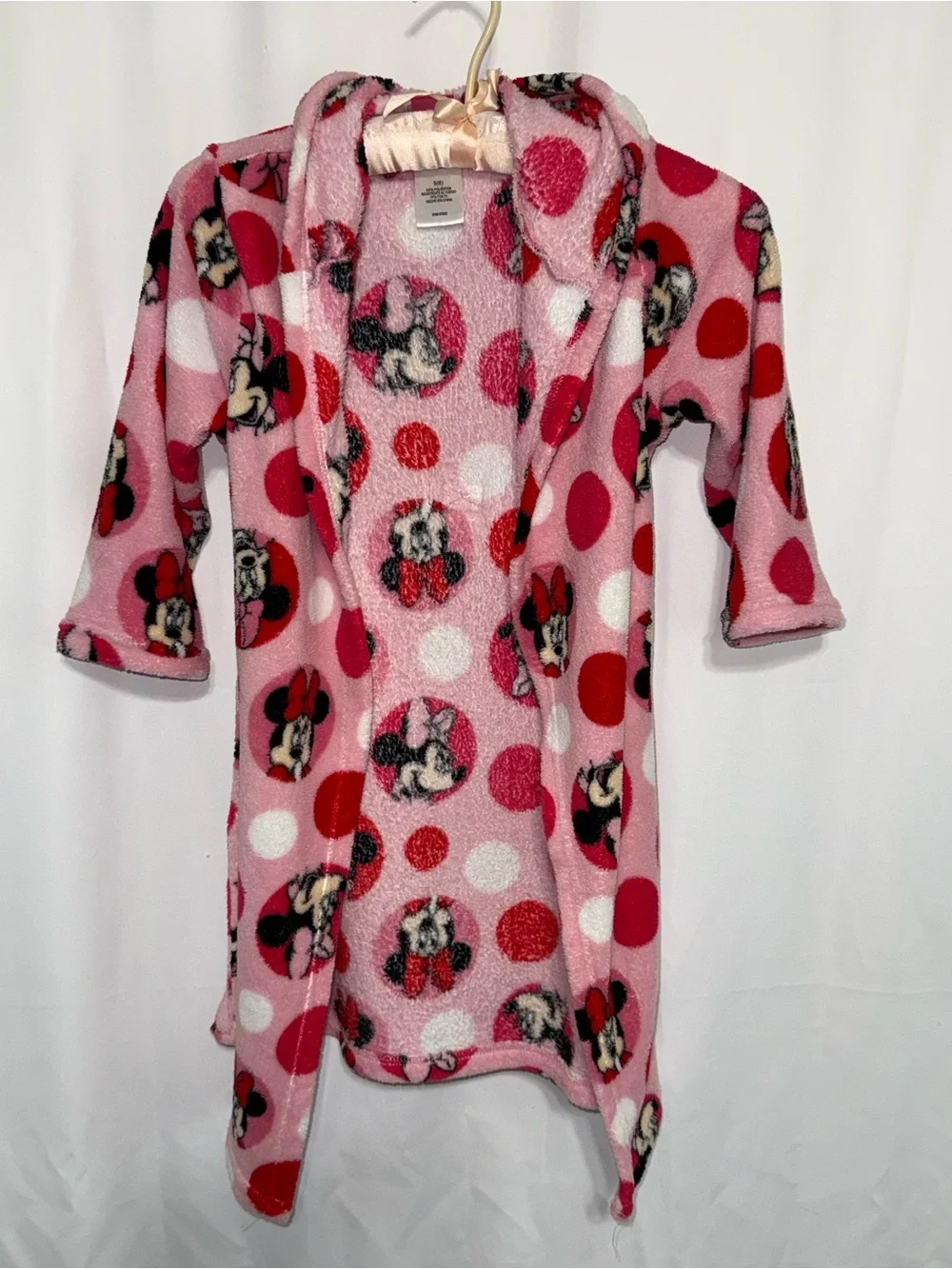 Disney Minnie Mouse S (6) Girl’s Long Sleeve Pink Hooded Plush Robe
